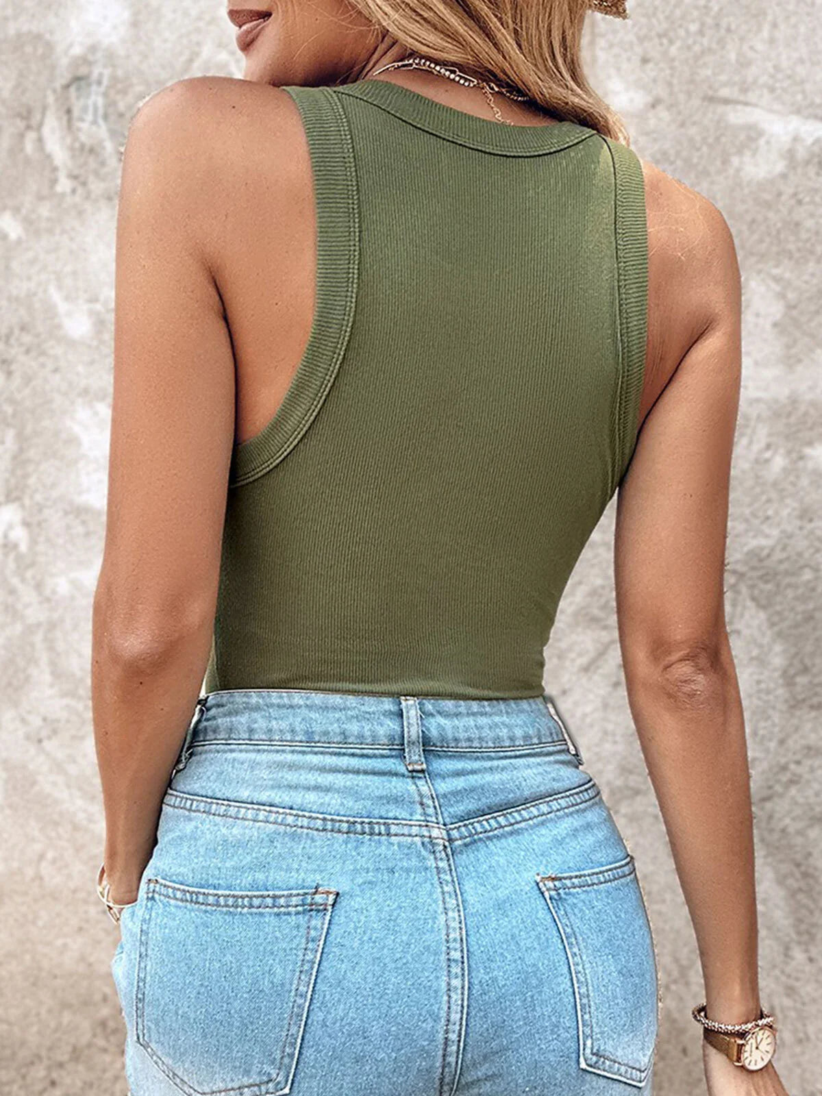 Pink Angelus® Round Neck Built-in Bra Ribbed Tank Top