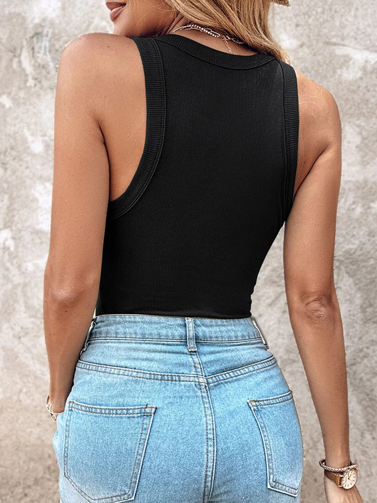 Pink Angelus® Round Neck Built-in Bra Ribbed Tank Top