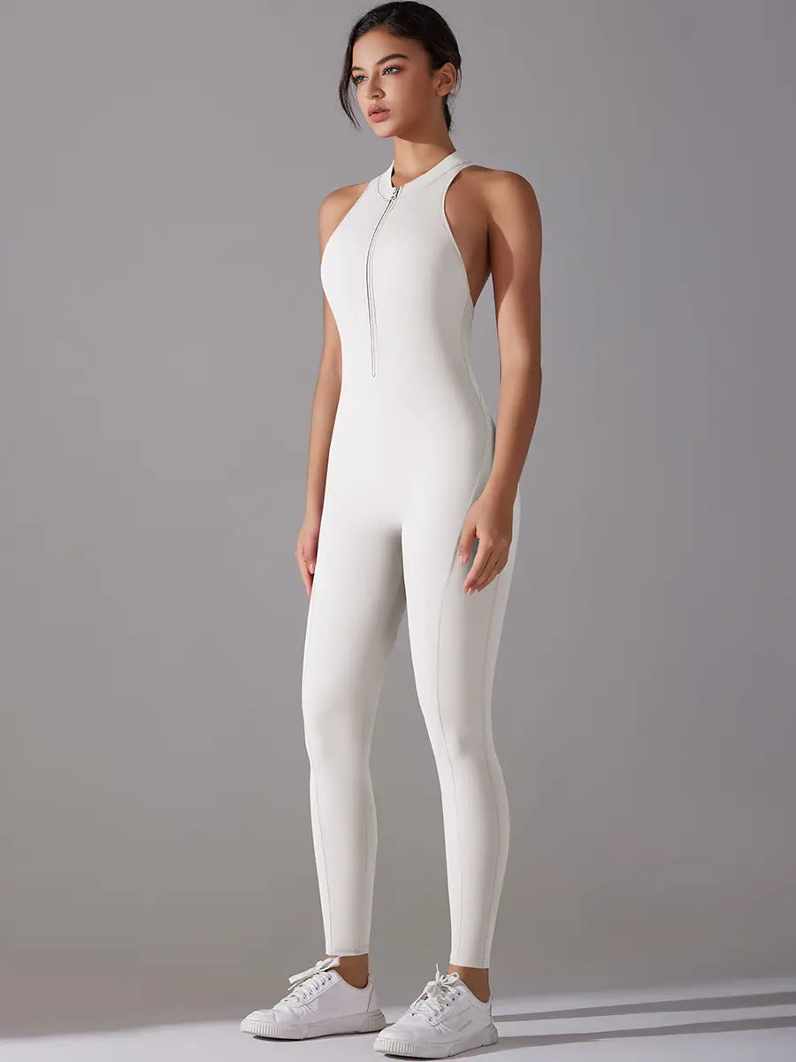 Pink Angleus® Front Zip Backless Jumpsuit