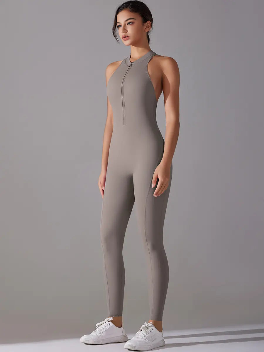 Pink Angleus® Front Zip Backless Jumpsuit