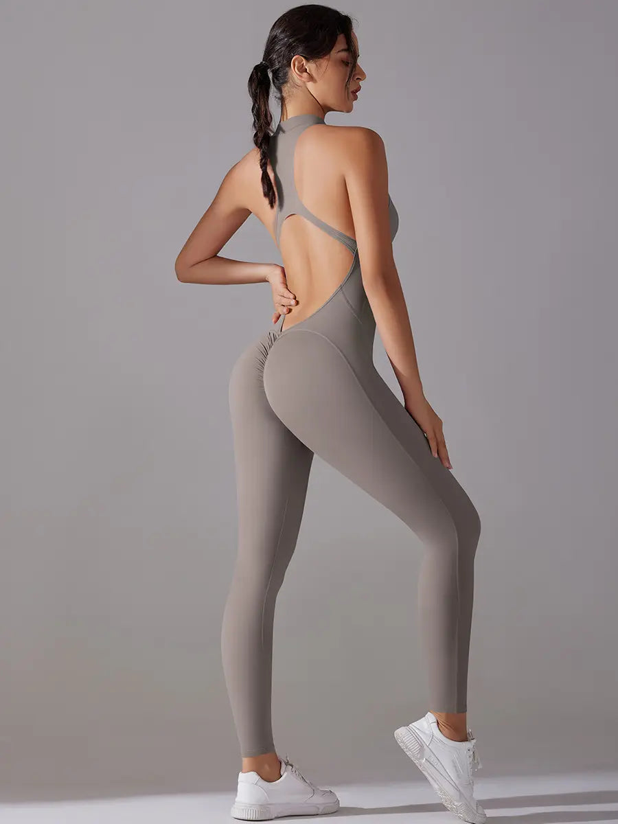 Pink Angleus® Front Zip Backless Jumpsuit