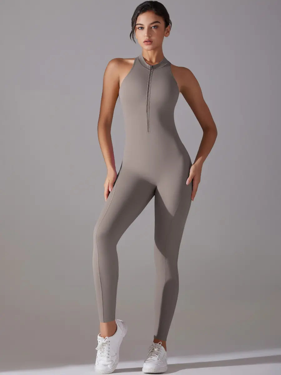 Pink Angleus® Front Zip Backless Jumpsuit