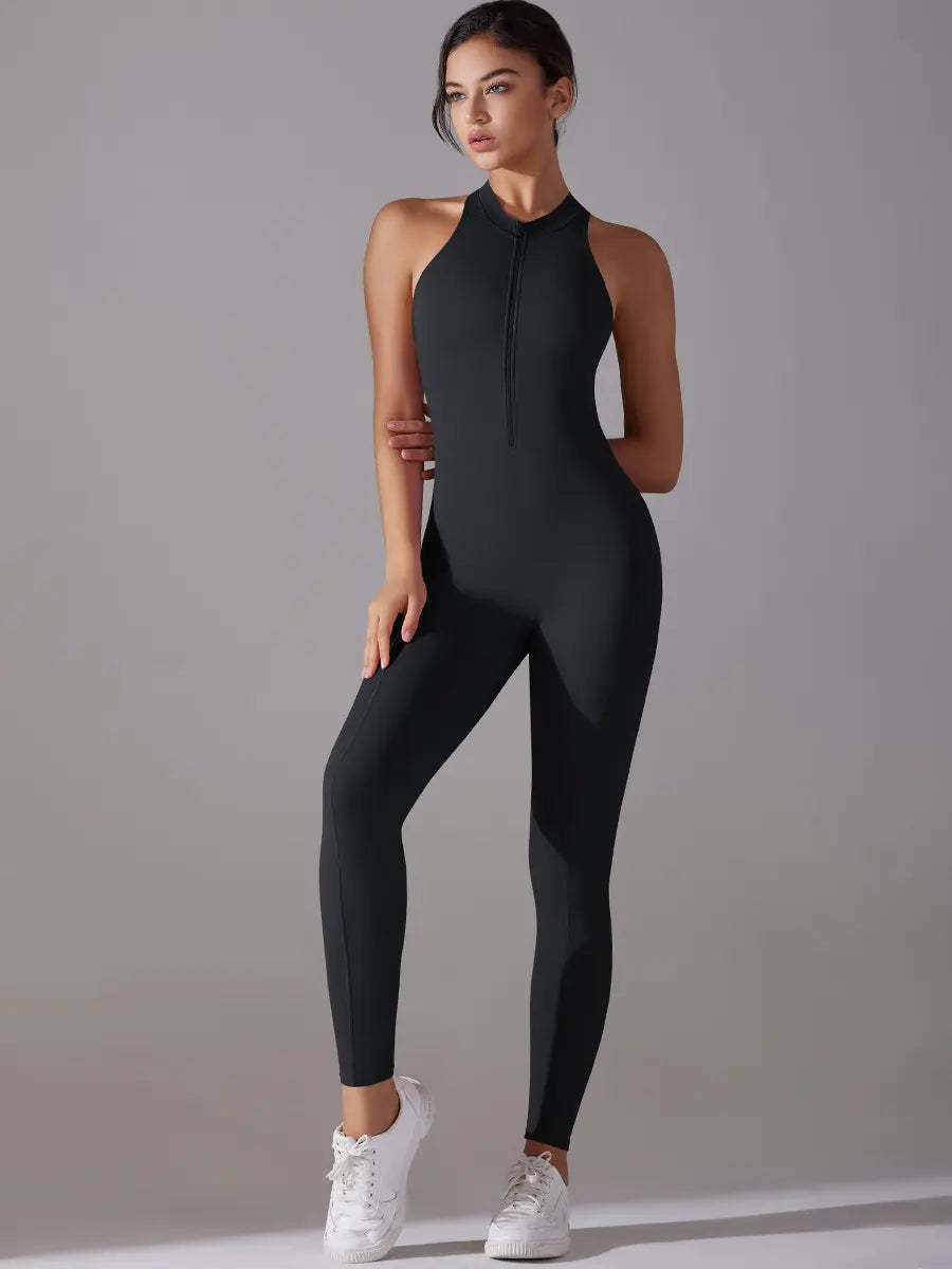 Pink Angleus® Front Zip Backless Jumpsuit