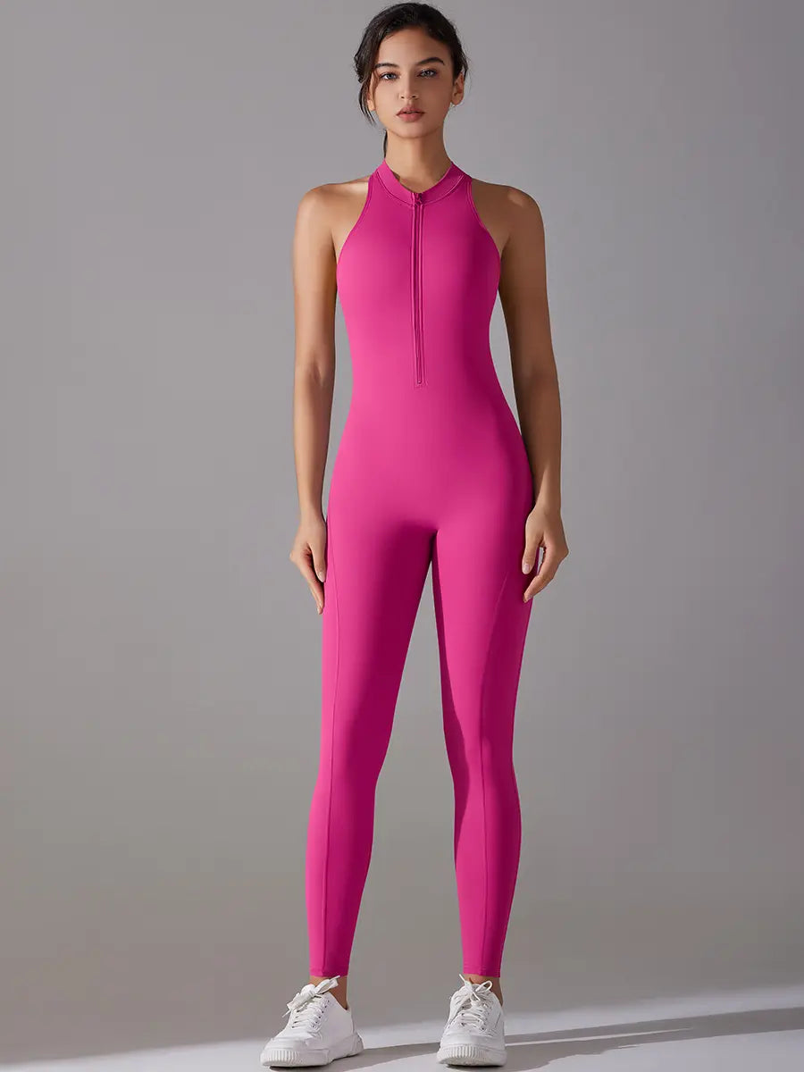Pink Angleus® Front Zip Backless Jumpsuit