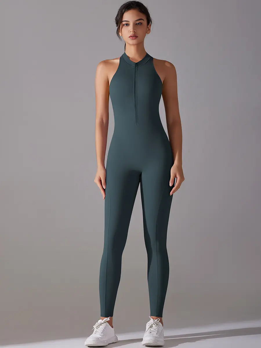 Pink Angleus® Front Zip Backless Jumpsuit