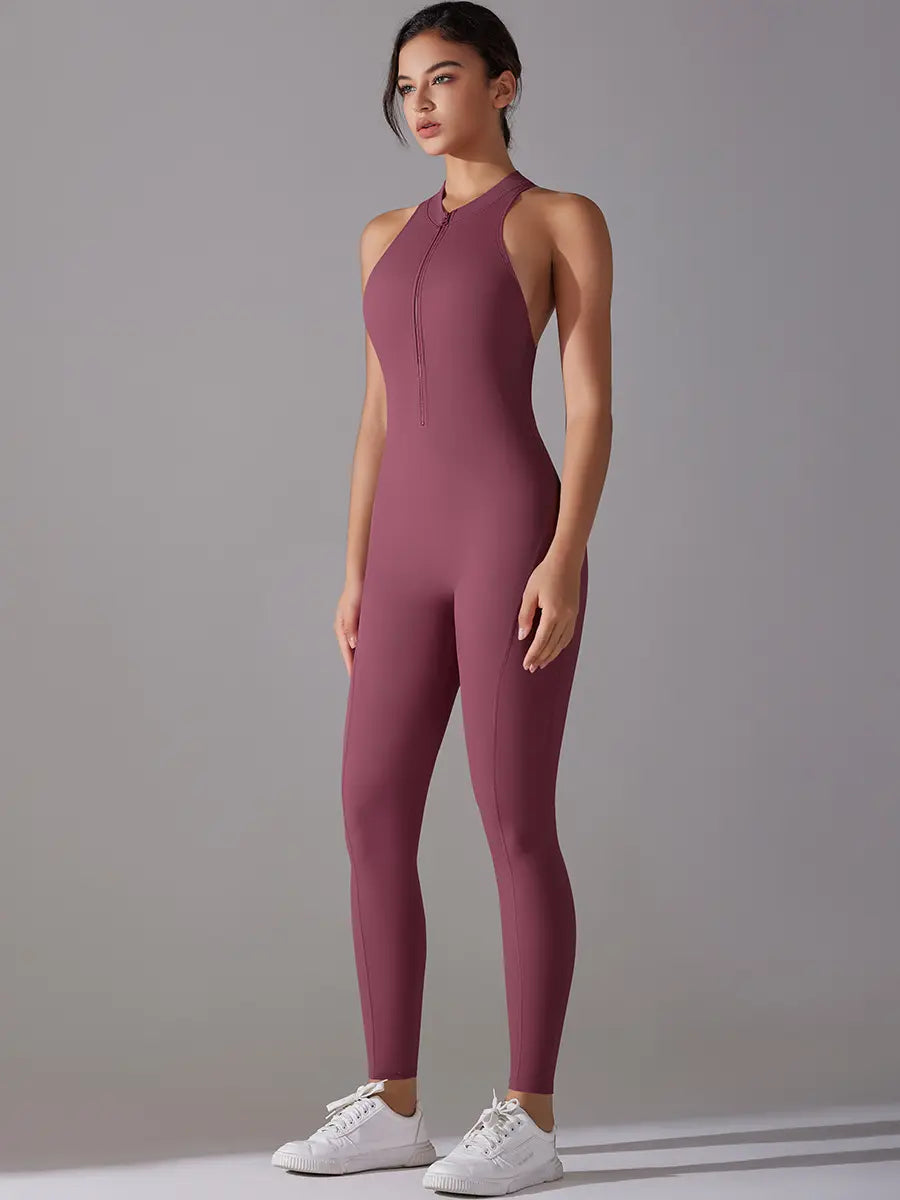 Pink Angleus® Front Zip Backless Jumpsuit