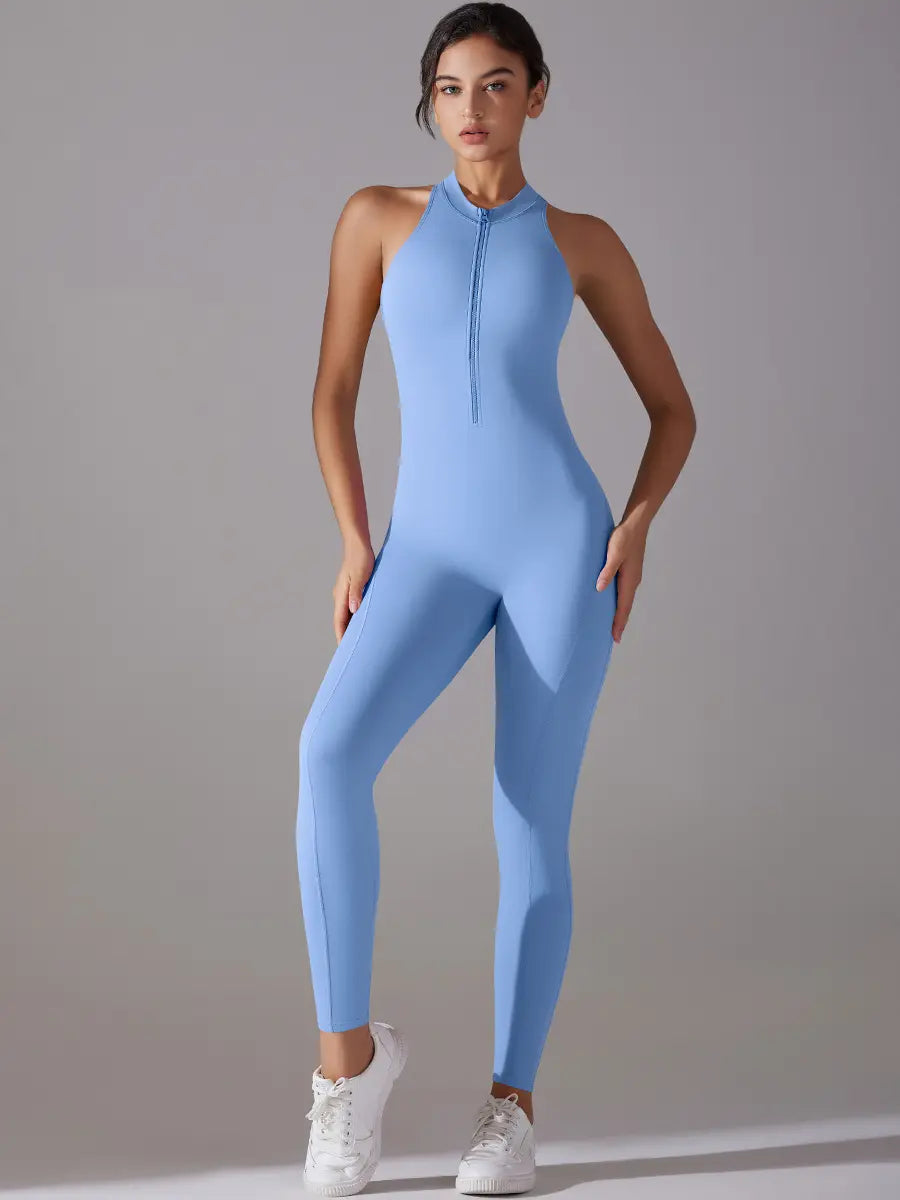 Pink Angleus® Front Zip Backless Jumpsuit