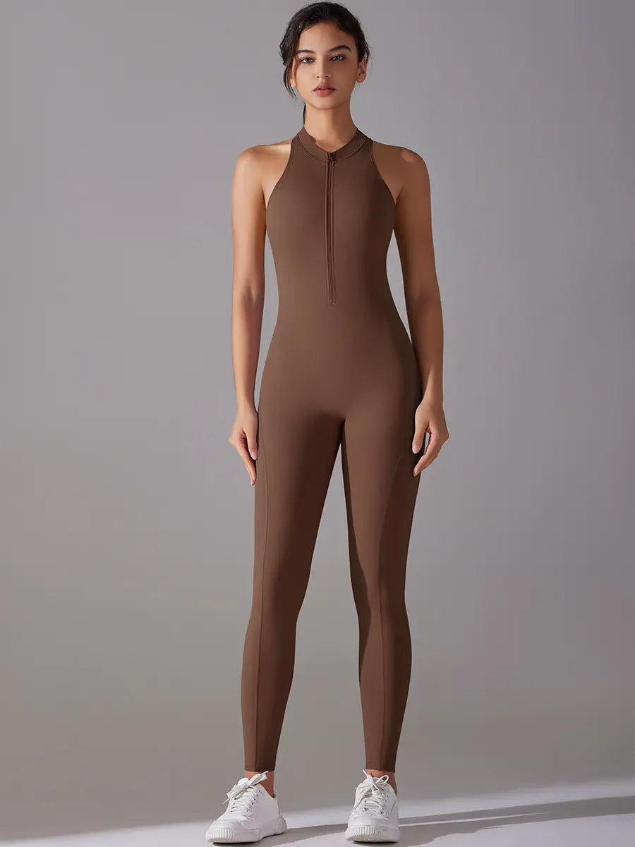 Pink Angleus® Front Zip Backless Jumpsuit