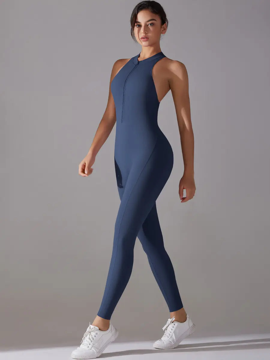 Pink Angleus® Front Zip Backless Jumpsuit