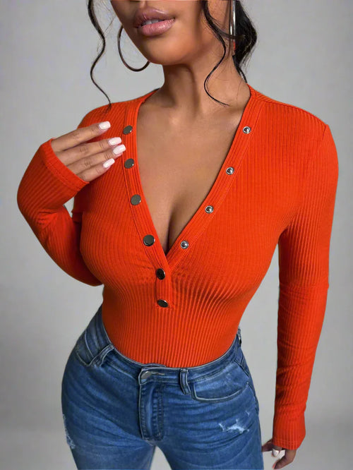 Button Up Rib-Knit Tee