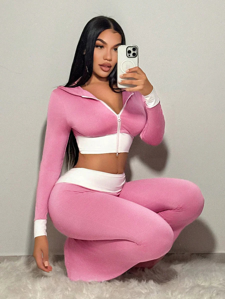 Jogger Pants Crop Hoodie Set