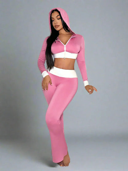 Jogger Pants Crop Hoodie Set