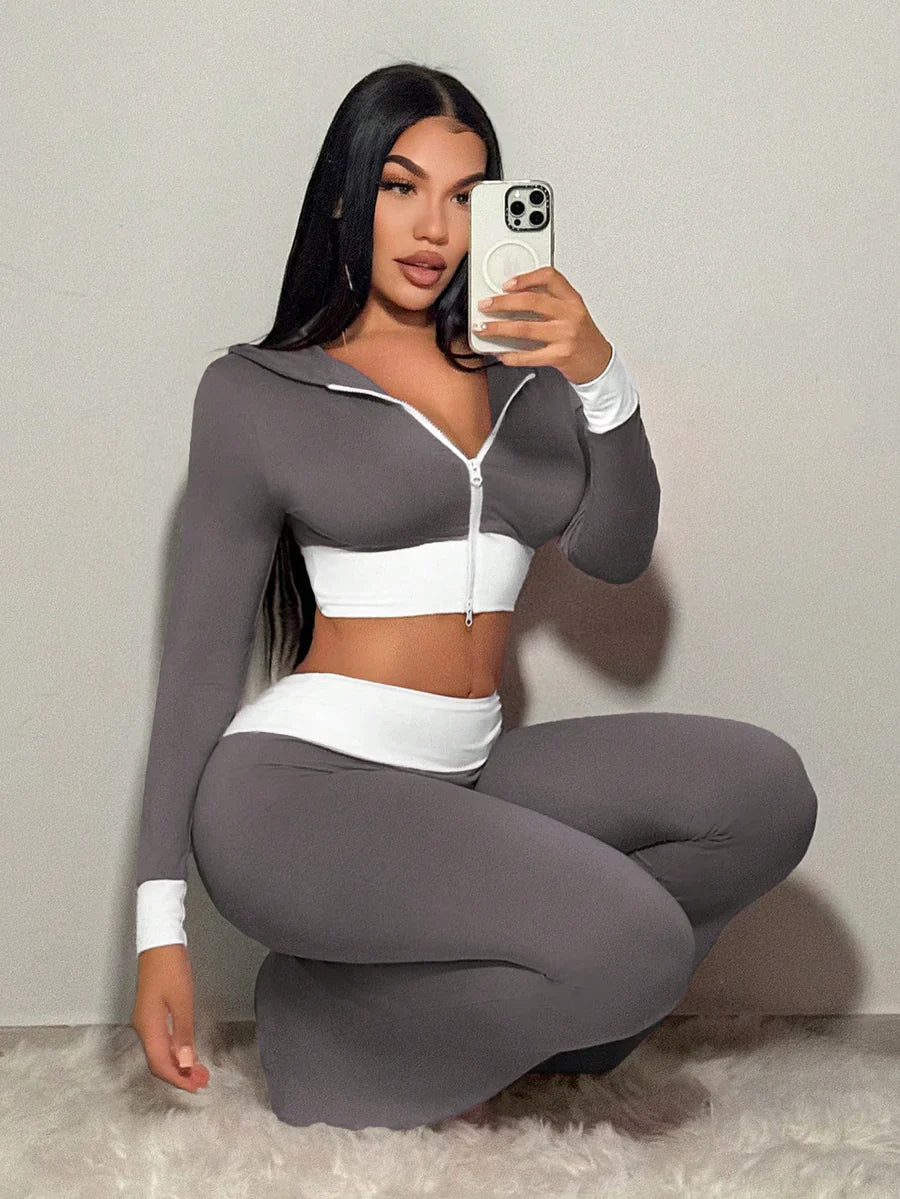 Jogger Pants Crop Hoodie Set