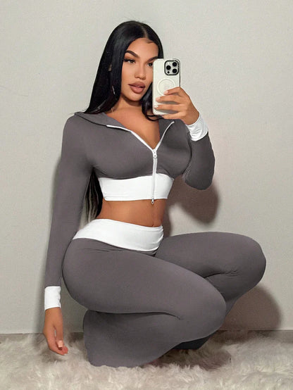 Jogger Pants Crop Hoodie Set
