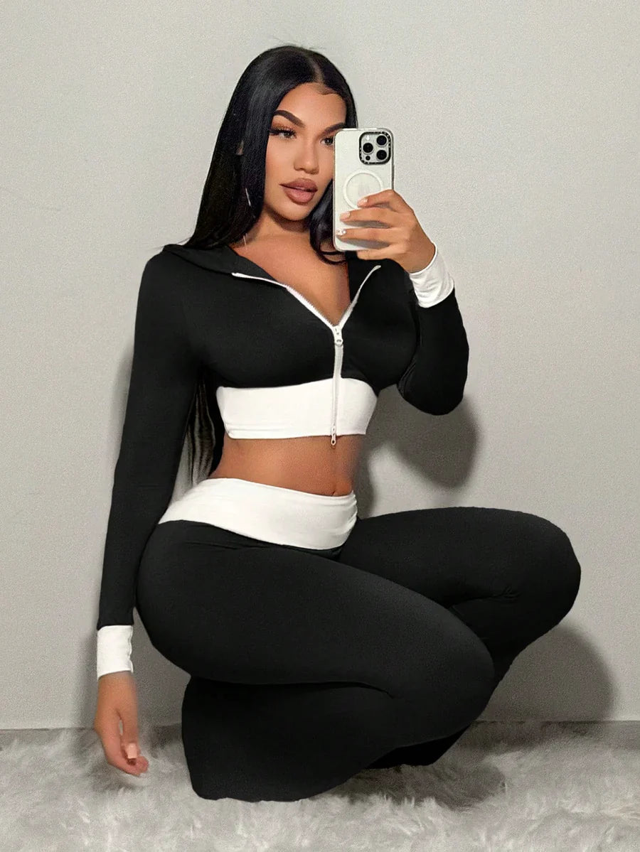 Jogger Pants Crop Hoodie Set