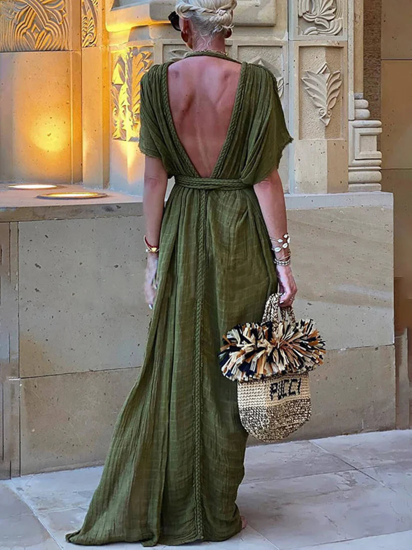 Kimono Draped Braids Cover Up Slit Maxi Dress