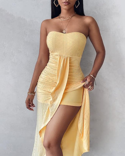 Pink Angelus® Sleeveless Ruched Cinched Waist Wrap Bandeau Dress