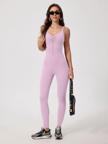 Pink Angelus® Strappy Zip Ruching Jumpsuit