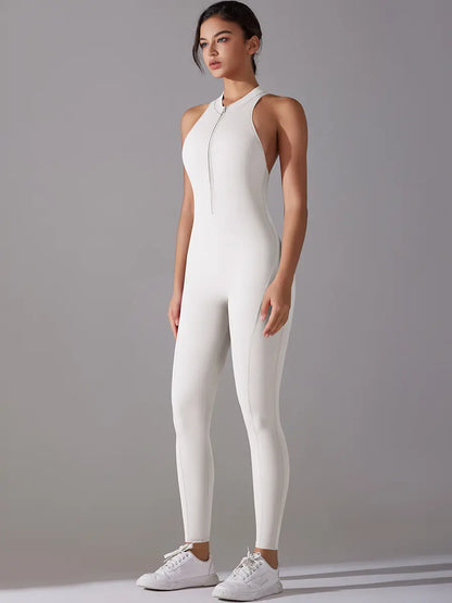 Pink Angleus® Front Zip Backless Jumpsuit