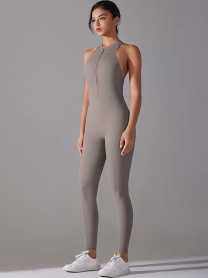 Pink Angleus® Front Zip Backless Jumpsuit