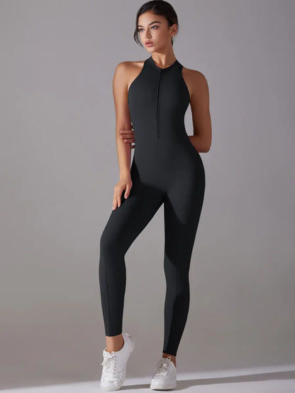 Pink Angleus® Front Zip Backless Jumpsuit