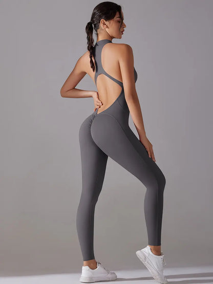 Pink Angleus® Front Zip Backless Jumpsuit