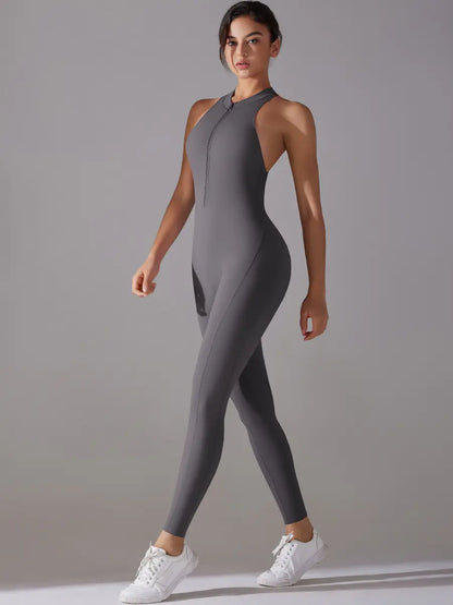 Pink Angleus® Front Zip Backless Jumpsuit