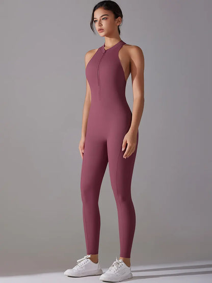 Pink Angleus® Front Zip Backless Jumpsuit