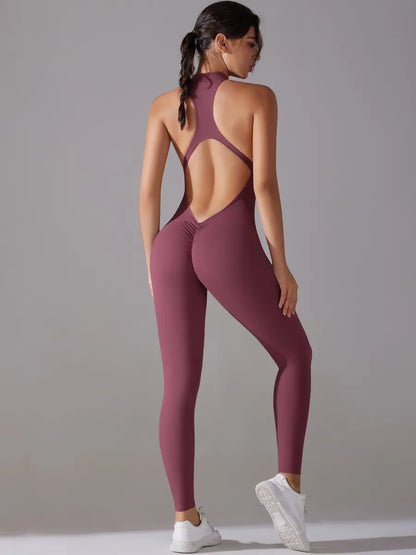 Pink Angleus® Front Zip Backless Jumpsuit