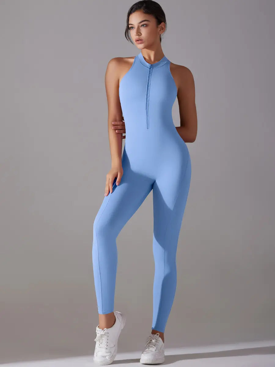 Pink Angleus® Front Zip Backless Jumpsuit