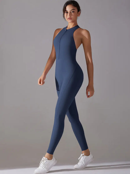 Pink Angleus® Front Zip Backless Jumpsuit